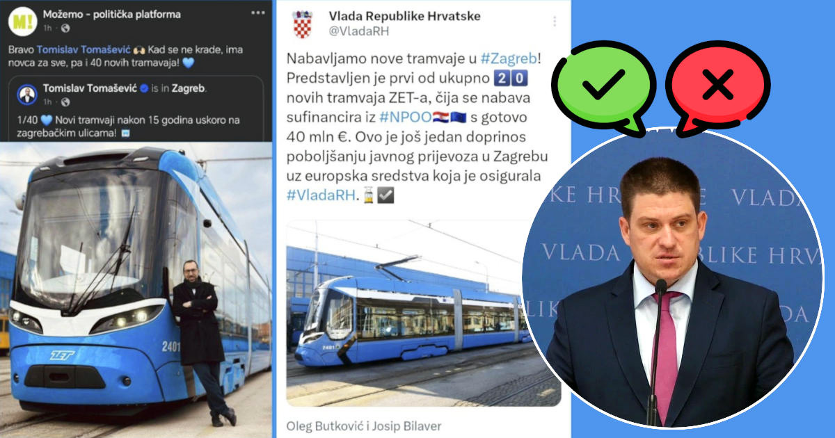 objave Možemo i Vlade RH o nabavci novih niskopodnih Končar tramvaja u Zagrebu